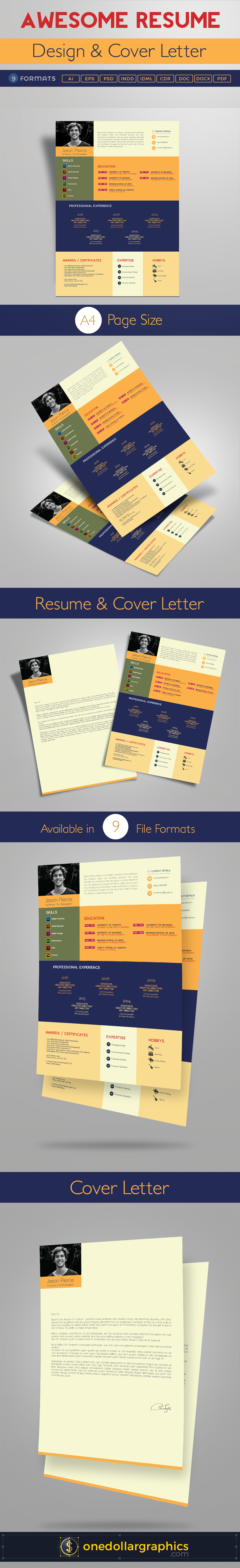 awesome resume  cv  design  cover letter template  4 psd mock