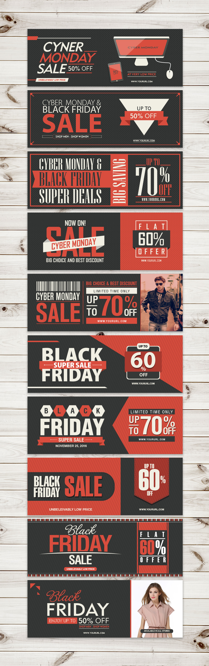 Black Friday & Cyber Monday Web Banners in Ai, EPS, CDR & PDF Format