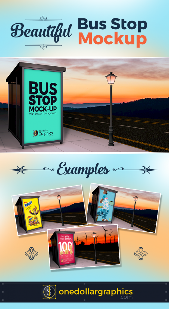 Beautiful Outdoor Advertising Bus Stop Shelter Mock-up PSD