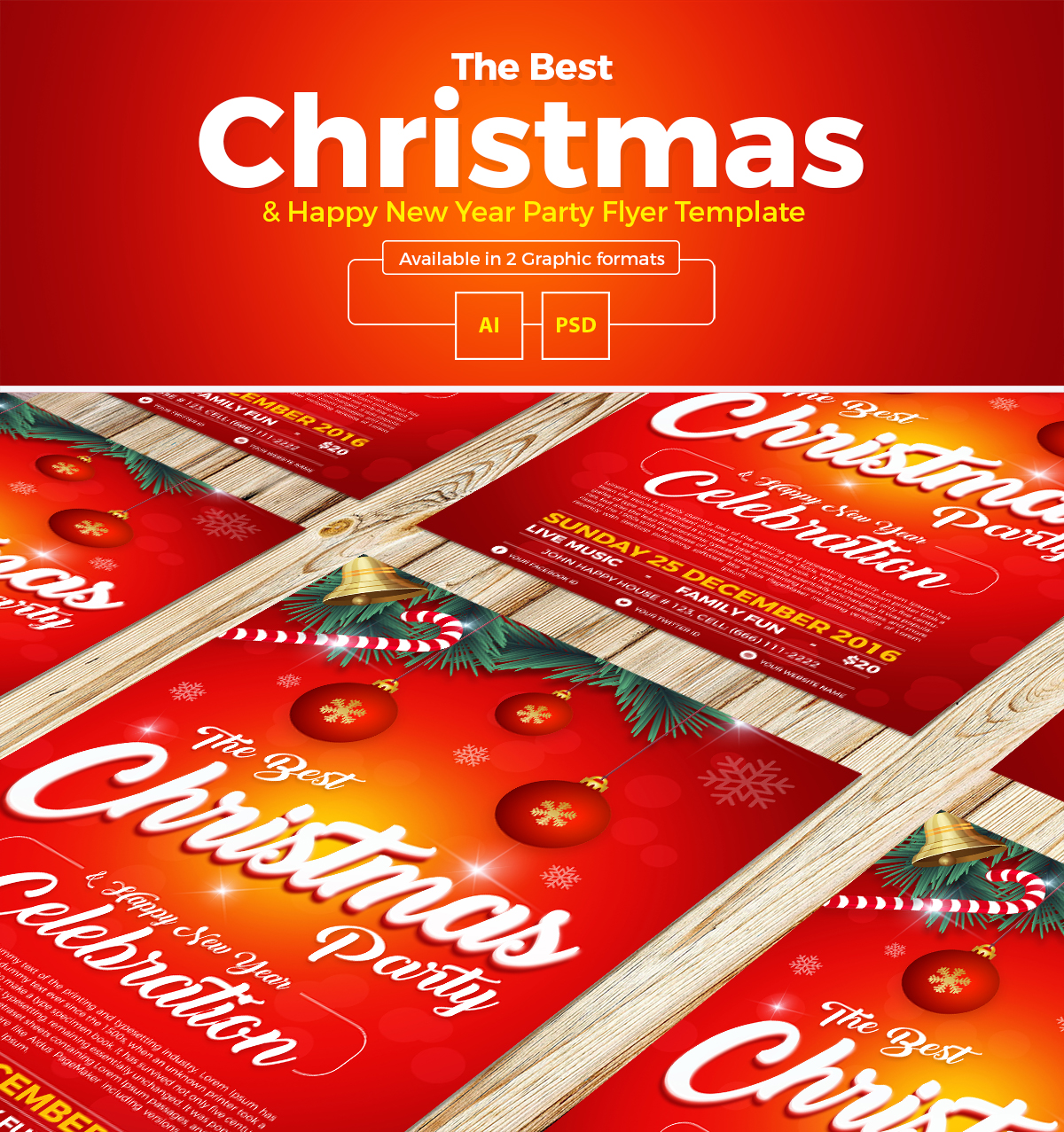 Free Christmas Happy New Year Party Flyer Template In Ai Psd Format