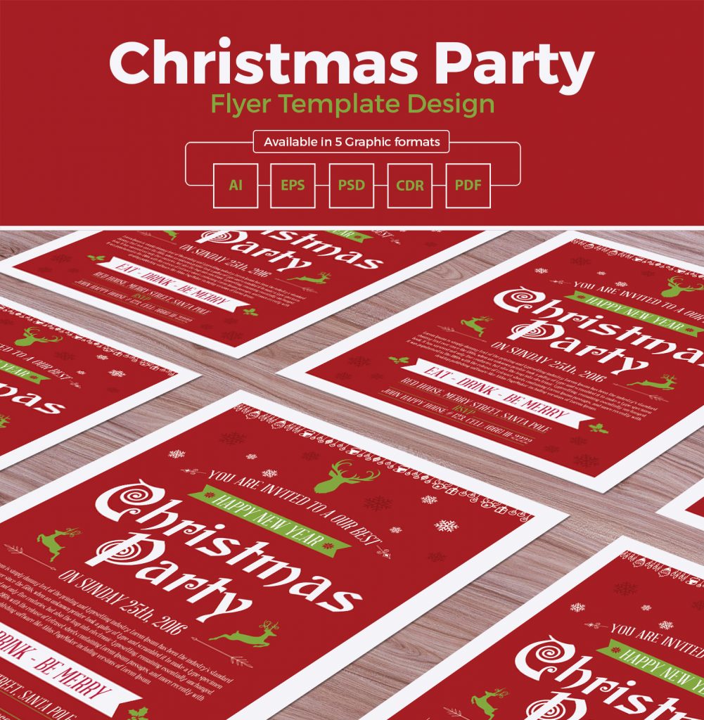 Christmas Party Flyer Template Design in Ai, Eps, Psd, Cdr & Pdf Format